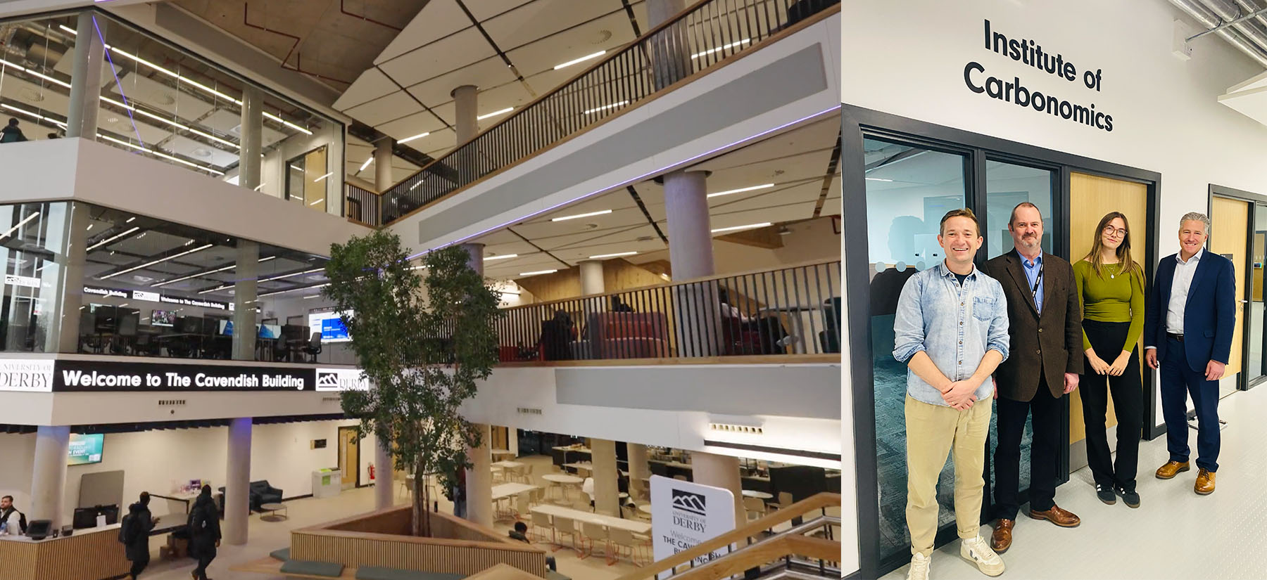 The inside of the Cavendish Building + the Ecologi Team with University of Derby and CPW staff