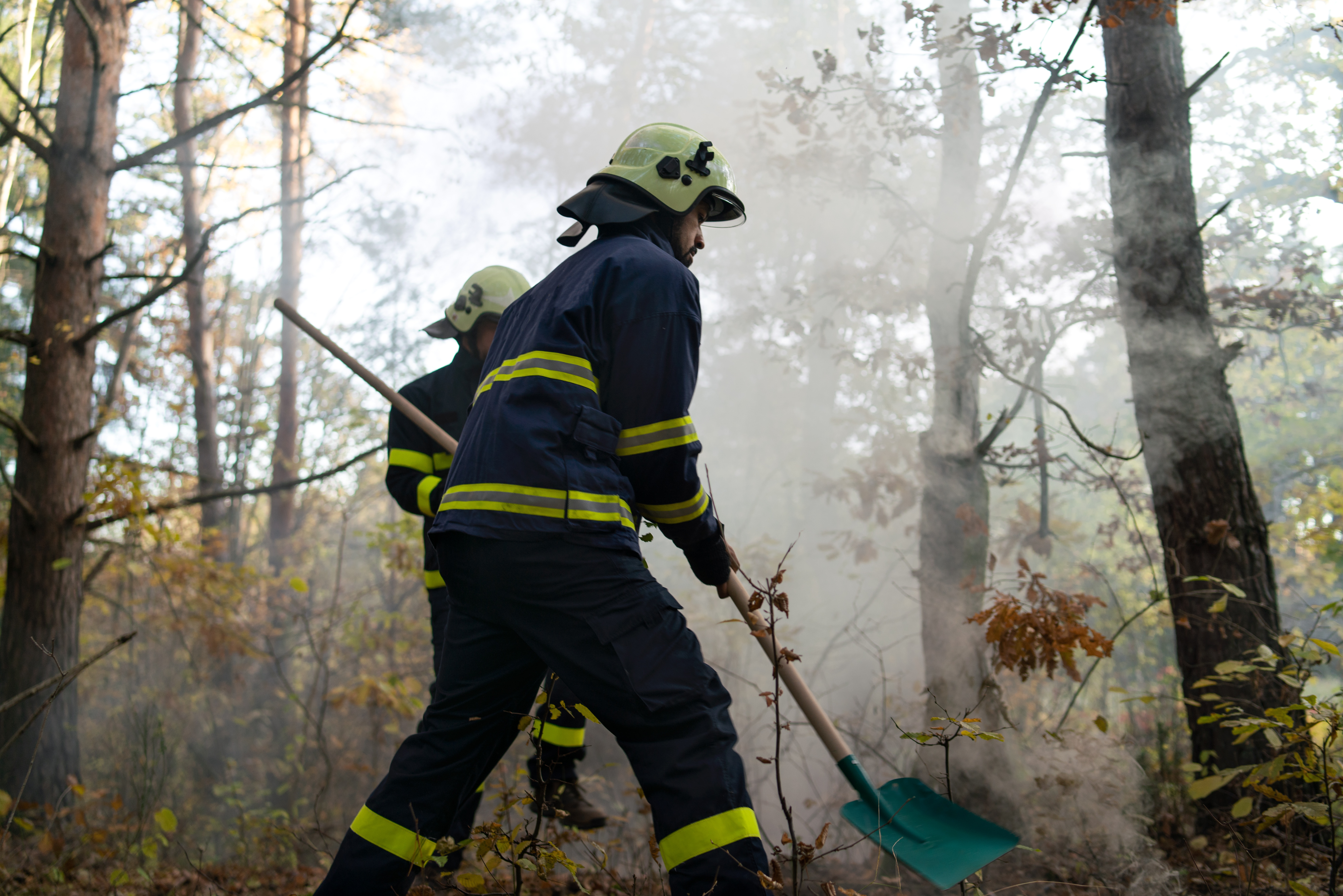 A fireman in a forest